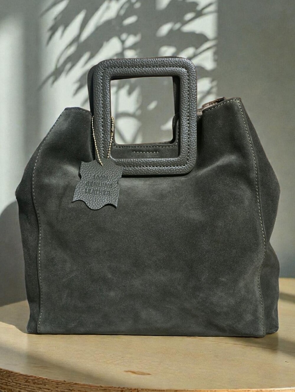 TMRW Studio Forest Green Suede Leather Tote w/ Removable Nylon Pouch